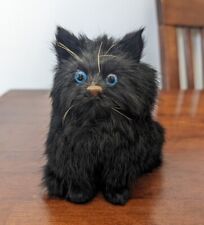 Vintage Real Rabbit Blue Eyed Black Cat Kitten Figurine Soft picture