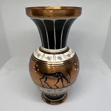 Vintage Copper Vase Hand Painted Antelope Gazelle Made in Greece 5” Tall GUC picture