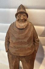 STUNNING 1928 SIGNED WOOD CARVING -FISHERMAN - SWEDISH CANADIAN CARL JOHAN TRYGG picture