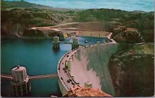 Hoover Boulder Dam Aerial Lake Mead Nevada Canyon Cars Petley Chrome Postcard picture