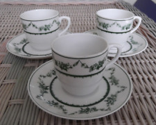 Set of 3 Vista Alegre Portugal Demitasse Cups & Saucers with Green Floral Swags picture