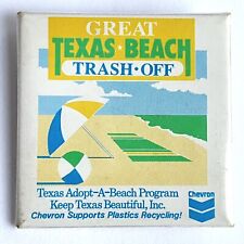 Vintage Chevron Gas Ad Great Texas Beach Trash Off Square Pinback Button 2 1/8