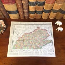 Large Original 1898 Antique Map KENTUCKY TENNESSEE Nashville Lexington Knoxville picture