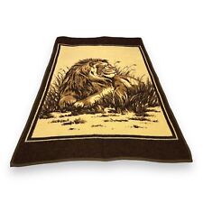Vintage San Marcos Blanket Majestic Lion 54x74” Acrylic Blanket Brown Tan picture