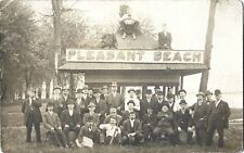 Group of men at Pleasant Beach Park, Fair Haven NY; 2 cigar smokers; 1910s RPPC picture