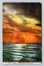 Puget Sound WA-Washington, Scenic Sunset on Puget Sound, Vintage c1908 Postcard picture