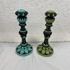 Pair (2) 1990's Hand Painted Funky~Male Female Candlestick Holders 12