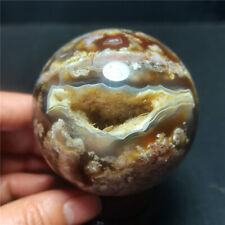 TOP 387G  Natural Silk Banded Lace Agate Crystal Indonesian Agate Ball  R717 picture