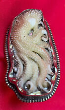 Magnificent & Magical Carved Bone Octopus In Silver Adjustable Ring picture