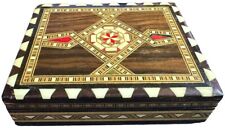 Vintage Marquetry Inlaid Mosaic Wood Lacquered Jewelry Trinket Box. picture