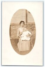 c1910's Candid Woman Baby Mother Wicker Chair Detroit MI RPPC Photo Postcard picture