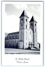 c1960s St. Fedelis Church Exterior Roadside Victoria Kansas KS Unposted Postcard picture