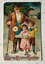 Santa Claus Blue Maroon Coat Vintage Christmas Postcard Germany 🎅 picture