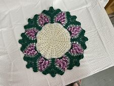 Vintage Handmade Crochet Doily Grapes Purple Green White picture