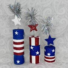 Pier 1 Patriotic July 4th Set Glittered Stars Stripes Firecrackers Table Decor picture
