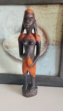 Vintage Masai Woman Wooden Sculpture From Kenya, Africa Handcarved Handpainted picture