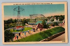 Baltimore Maryland MD Carlin's Amusement Park Roller Coaster Linen Postcard 1947 picture