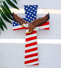 Ebros Patriotic USA American Flag With Soaring Bald Eagle Wall Cross Plaque picture