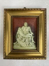 Vintage Michelangelo Pieta Picture Silk Fabric? Bronze Frame Small picture