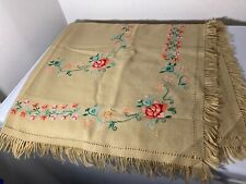 Vintage Woven Tablecloth With Embroidery and Fringe 33