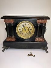 Antique 1904 Sessions Skeleton 4 Pillar Mantle Clock Working Great 15”x11”x6” picture