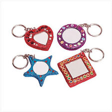 NEW Rare Framed MIRRORS Keychain Key Ring VTG 90's Sparkling Sequin/Bead INDIA picture