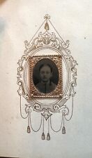 Antique Gem Sized Tintype Young Girl Gold Gilt Paper Frame 1860s Ephemera picture