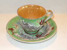 Vintage Green Dragonware Cup & Saucer w/Lusterware Cup Interior Hand Painted #1 picture