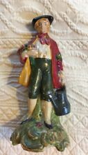 Antique 19th Century man Porcelain Bisque Figurine watering can flowers OLD picture