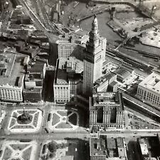 Antique 1920s Downtown Cleveland Ohio Aerial View Stereoview Photo Card V2612 picture
