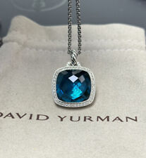 David Yurman 925 Silver Albion 17mm Hampton Blue Pendant & Diamonds Chain 18i n picture