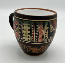 Peruvian Pottery Mug Hand Painted Indigenous Designs Cusco Peru picture