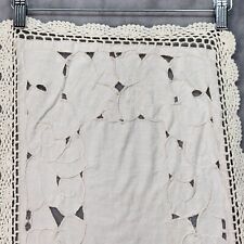 Vintage Linen Table Runner Crocheted Edges Stitched Cut Out Florals - 31