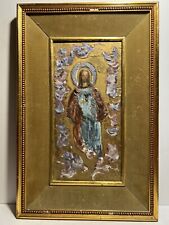 RARE Antique Framed Tile Jesus Christ Enameled Painted Signed ￼￼ picture
