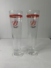 Budweiser Beer Tall Glass with red ring gold crown eagle Vintage Lot Of 2 picture