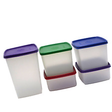Tupperware Vintage Square Round Containers with Jewel Tone Lids Set of 5 NOS picture