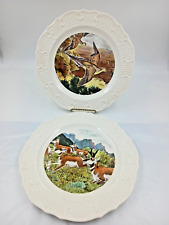 VTG House Of Seagram Pronghorn Antelope & Mourning Dove Plates~ Hand Colored 10