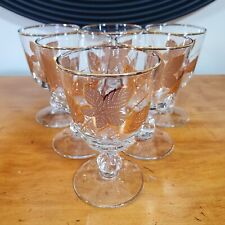 6 Vintage Libby Glasses Gold Rim Autumn Leaf Wine Water Stemware Goblet Footed picture