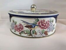 Vintage Daher Tin With Nob Collectible Made in England Floral Blue Bird picture