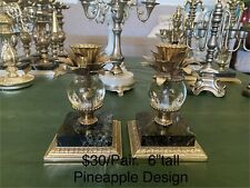 Vintage Pair Dilly 6” Tall PINEAPPLE Candle Stick Holders Marble Base MCM picture