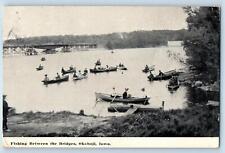 Lake Okoboji Iowa IA Postcard Fishing Between The Bridges Scene 1916 Antique picture