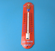 Vintage Smokey Sign - Wild Fires Service Pump Ad Sign on Porcelain Thermometer picture