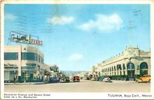 Postcard 1954 Revolution Avenue Second Street Tijuana Baja California Mexico B43 picture