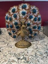 Antique Bronze Czechoslovakian Art Glass Beaded Peacock Lamp picture
