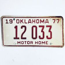 1977 United States Oklahoma Base Motor Home License Plate 12 033 picture