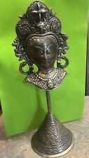 Rare Large Cast Metal Female Hindu Deity Bust On Stand With Decorative Base picture
