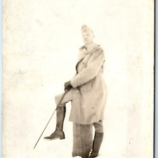 c1910s Military Man RPPC ID'd Lieut St. ?? Soldier Stick Winter Real Photo A260 picture