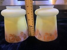 Two Beautiful 5” Tall Yellow Top Orange Flowers On Bottom Glass Lamp Shades. picture