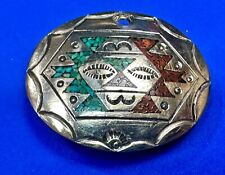 Vintage crushed turquoise & coral inlaid small southwestern belt buckle picture