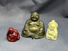 Vintage Buddha Japan 3 Figurines Sculpture Brass & Stone Good Luck Spiritual picture